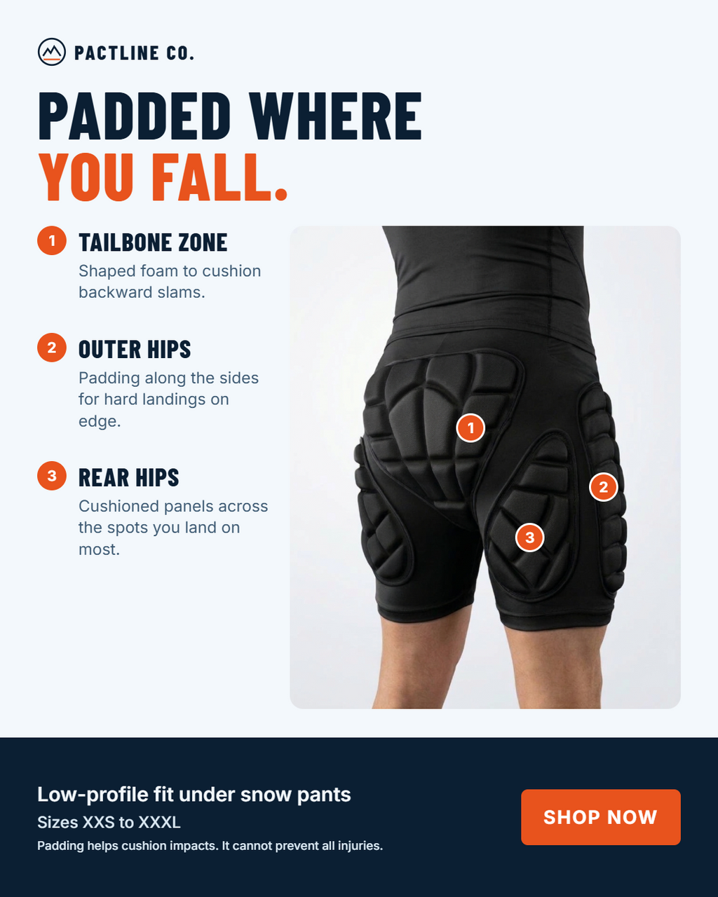 Pactline snow impact shorts product features